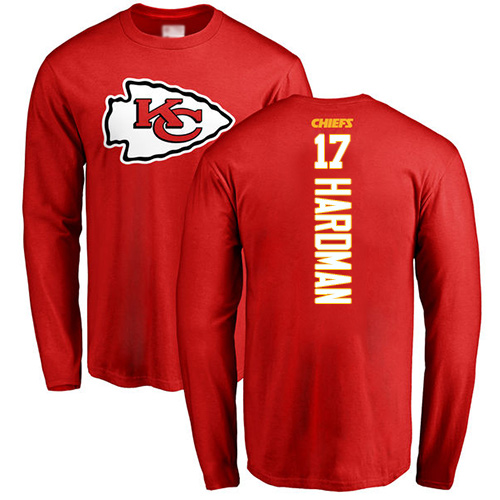 Men Kansas City Chiefs #17 Hardman Mecole Red Backer Long Sleeve T-Shirt->kansas city chiefs->NFL Jersey